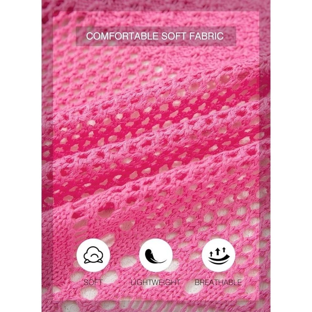 SHEWIN Women's Pink Crochet Tie Front Cardigan Hollow Out Summer Medium - Picture 4 of 5